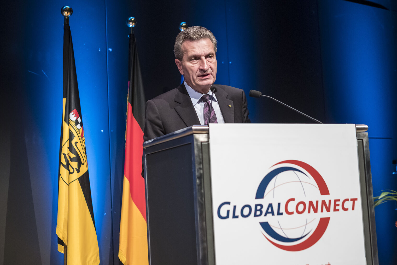 EU-Kommissar Günther Oettinger spricht bei der Eröffnung der GlobalConnect 2016.
